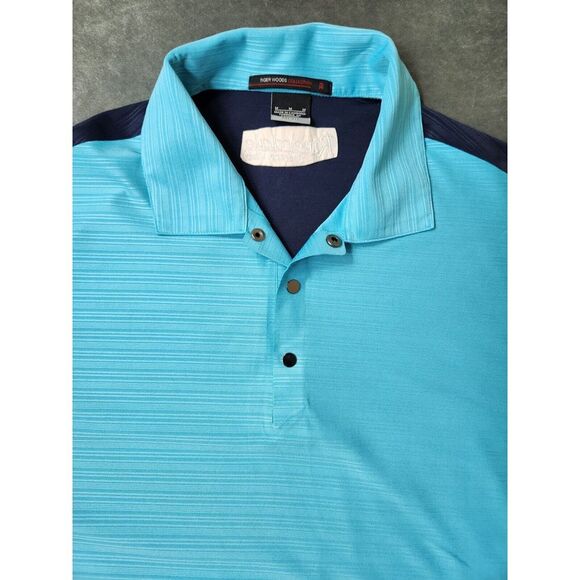 Nike Tiger Woods Shirt Mens Medium Blue Logo Stretch Golf Riverdale Country Club - Picture 1 of 9